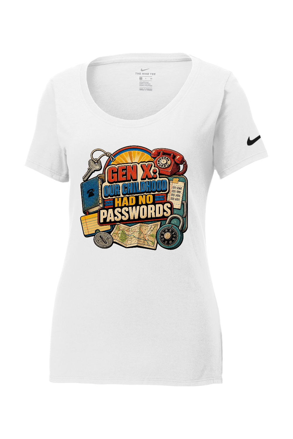 Nike Ladies Core Cotton Scoop Neck Tee: GEN X OUR CHILDHOOD HAD NO PASSWORDS
