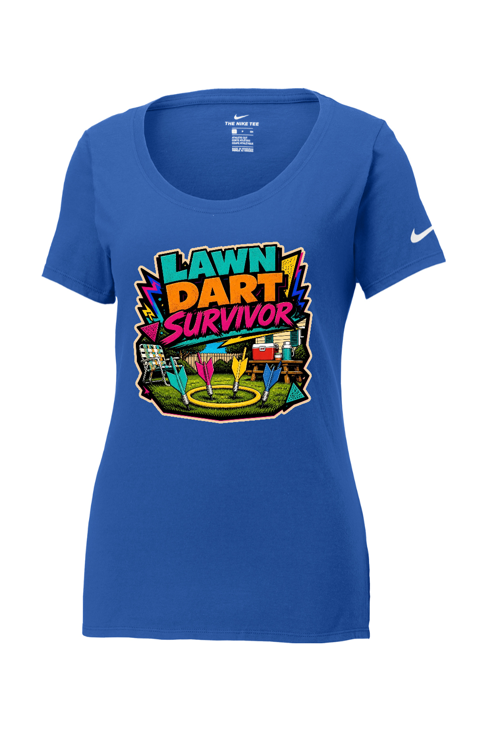Nike Ladies Core Cotton Scoop Neck Tee: LAWN DART SURVIVOR