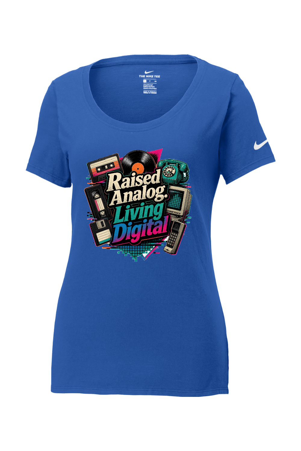 Nike Ladies Core Cotton Scoop Neck Tee: Raised Analog. Living Digital
