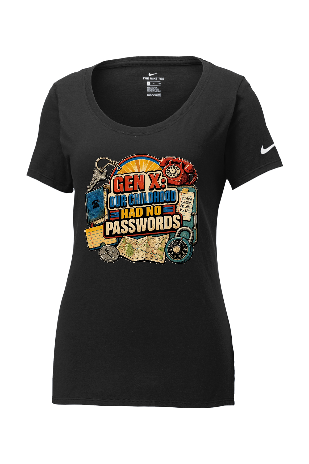 Nike Ladies Core Cotton Scoop Neck Tee: GEN X OUR CHILDHOOD HAD NO PASSWORDS
