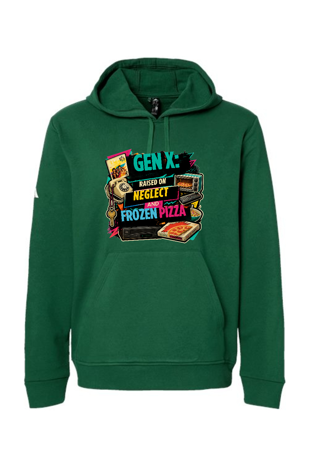 Adidas Fleece Hooded Sweatshirt: GEN X Raised on neglect and frozen pizza