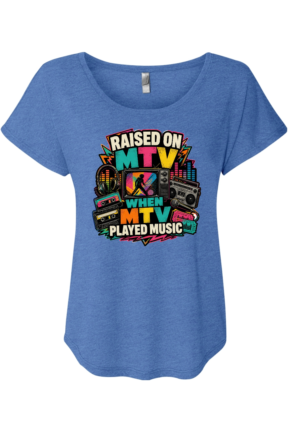 RAISED ON MTV WHEN MTV PLAYED MUSIC Women's Triblend Dolman Tee
