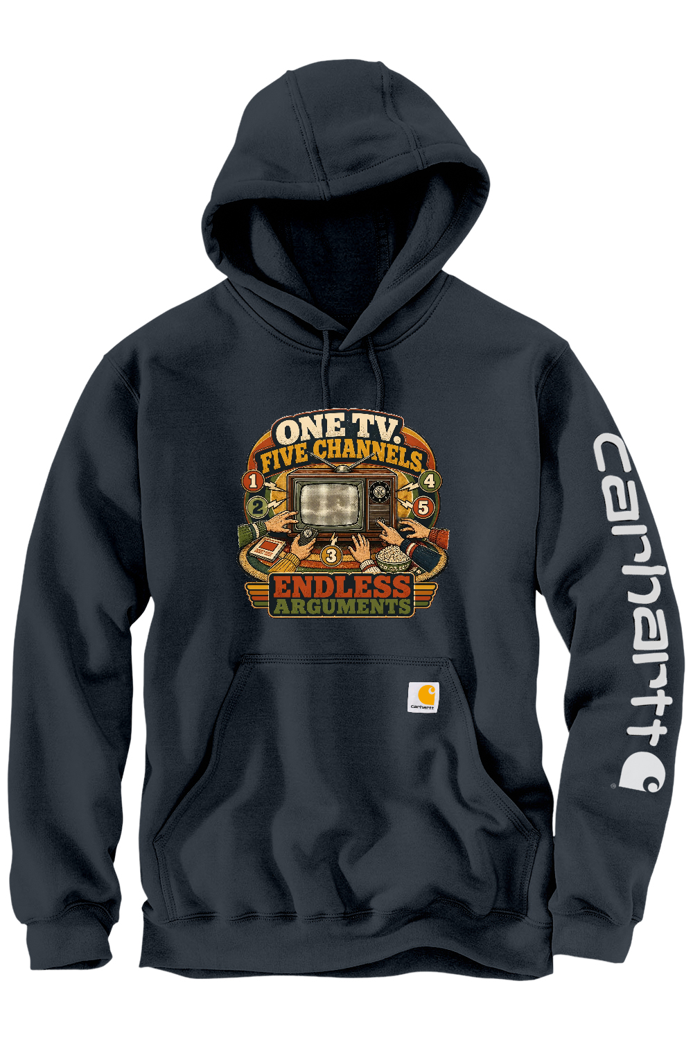 Carhartt Midweight Hooded Sweatshirt: One TV. Five Channels. Endless Arguments