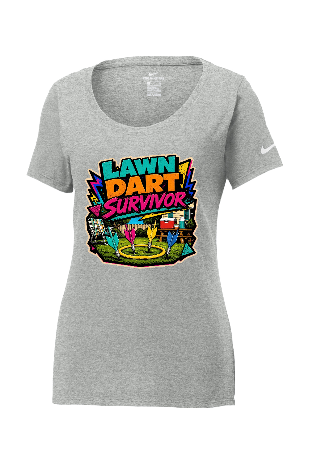Nike Ladies Core Cotton Scoop Neck Tee: LAWN DART SURVIVOR
