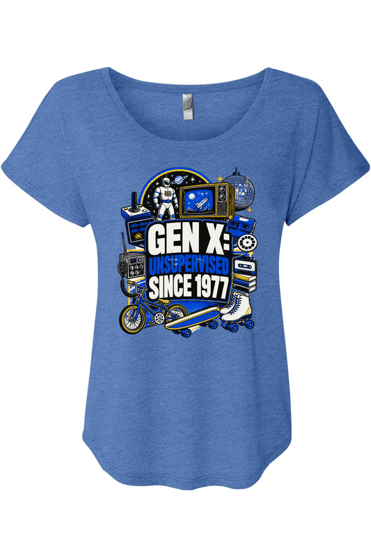 GEN X UNSUPERVISED SINCE 1977 Women's Triblend Dolman Tee