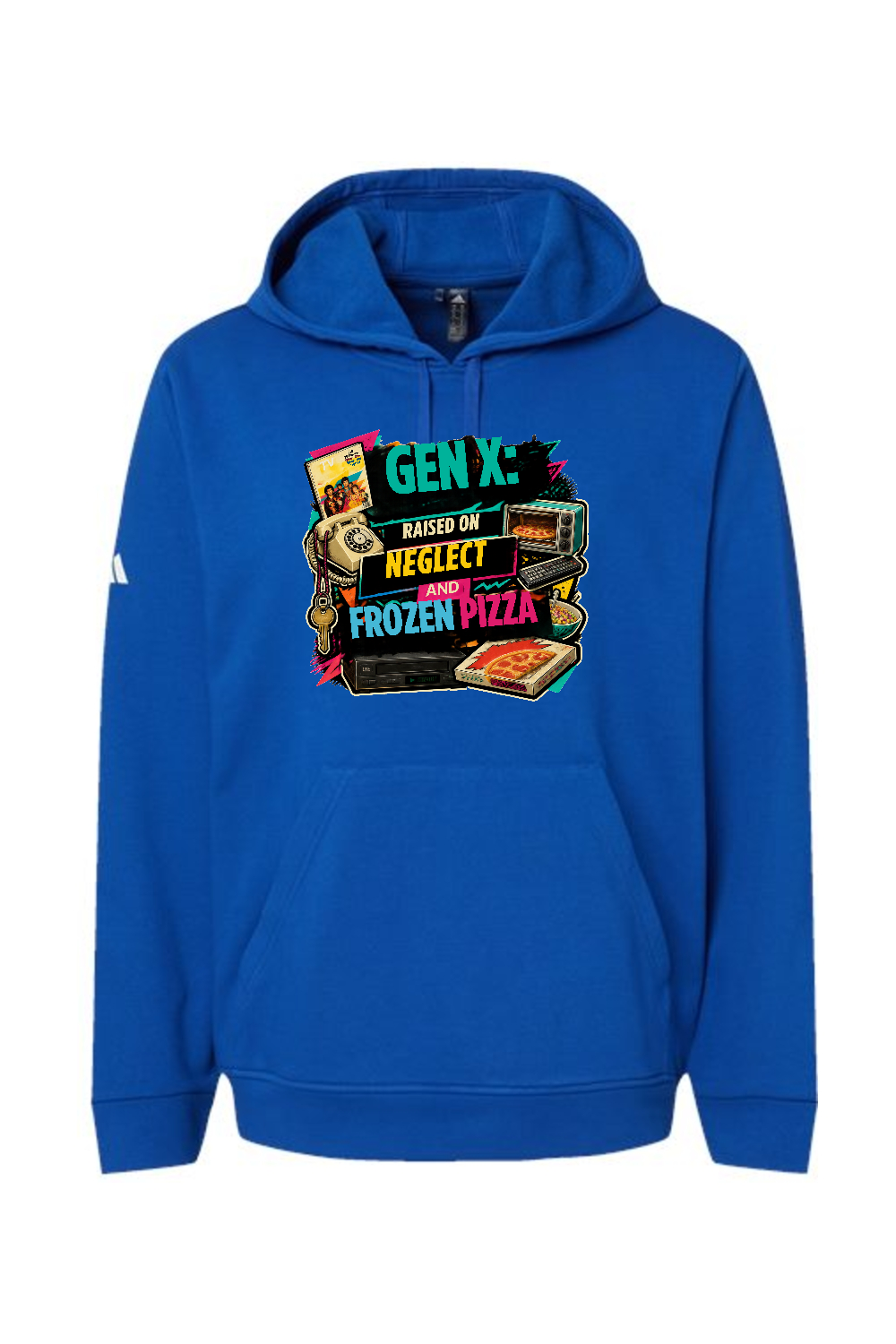 Adidas Fleece Hooded Sweatshirt: GEN X Raised on neglect and frozen pizza