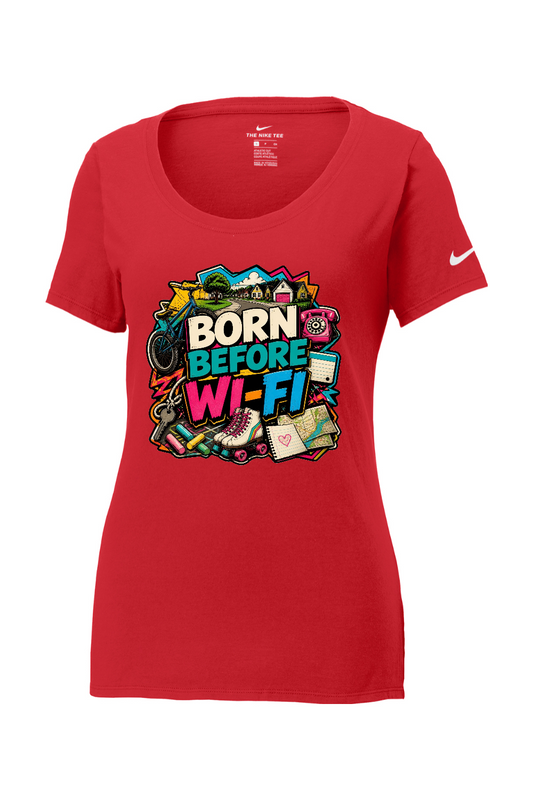Nike Ladies Core Cotton Scoop Neck Tee: Born Before WI-FI