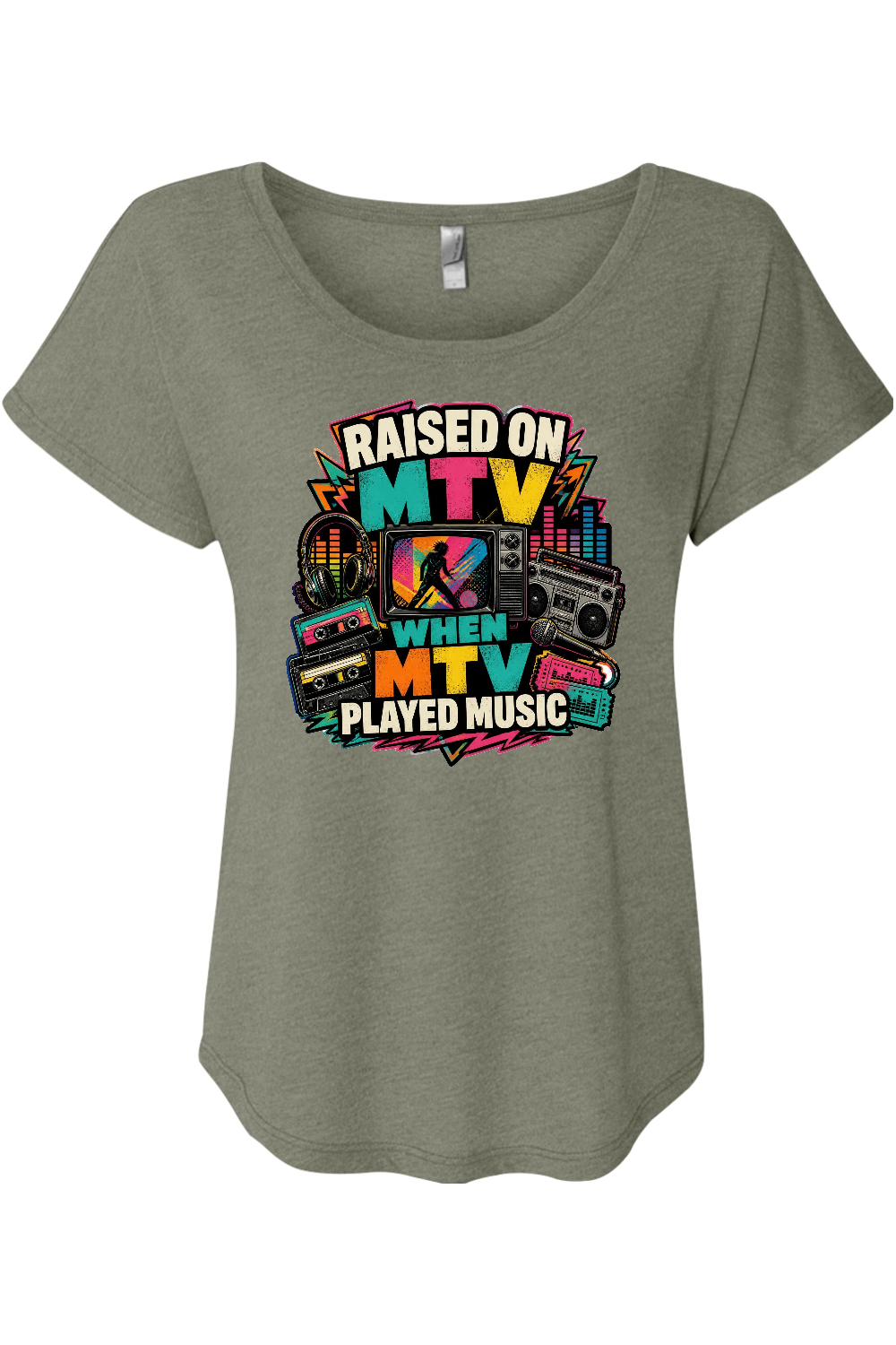 RAISED ON MTV WHEN MTV PLAYED MUSIC Women's Triblend Dolman Tee