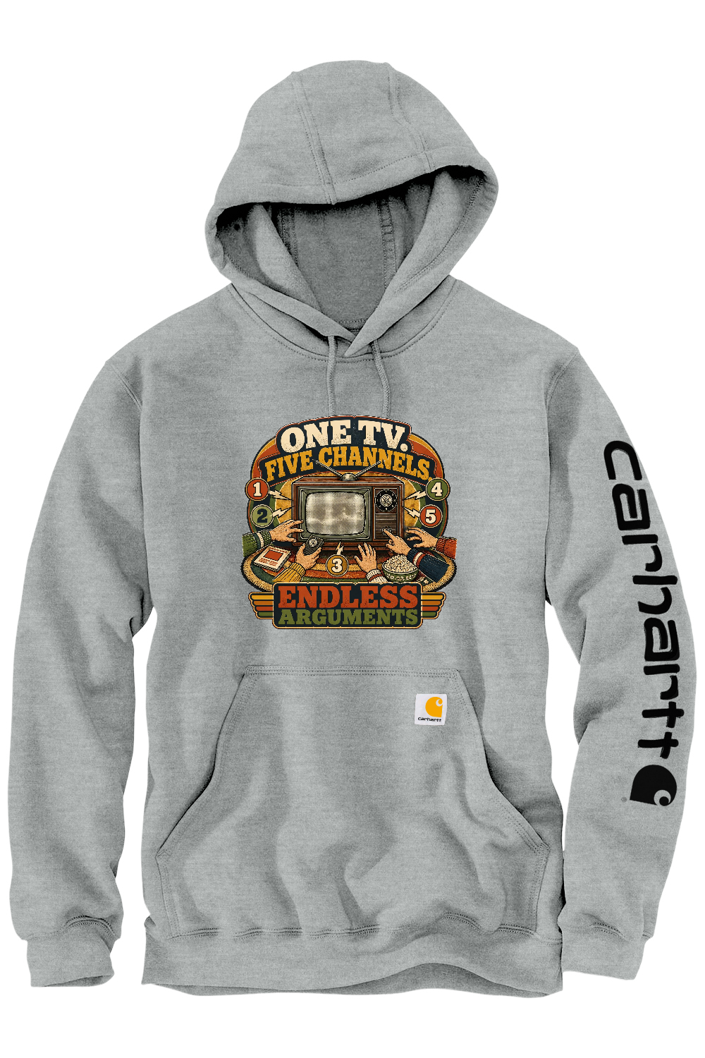 Carhartt Midweight Hooded Sweatshirt: One TV. Five Channels. Endless Arguments