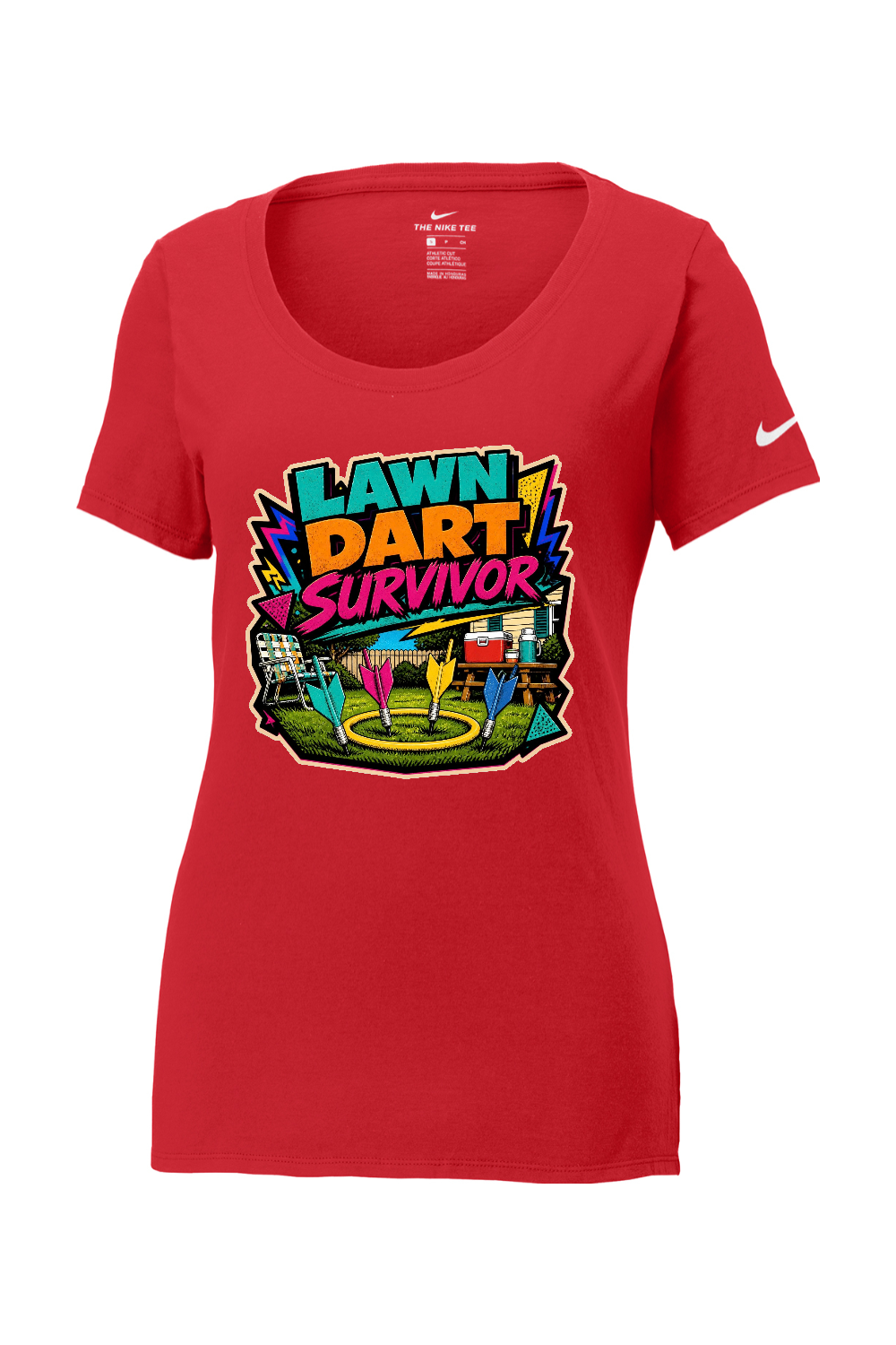 Nike Ladies Core Cotton Scoop Neck Tee: LAWN DART SURVIVOR