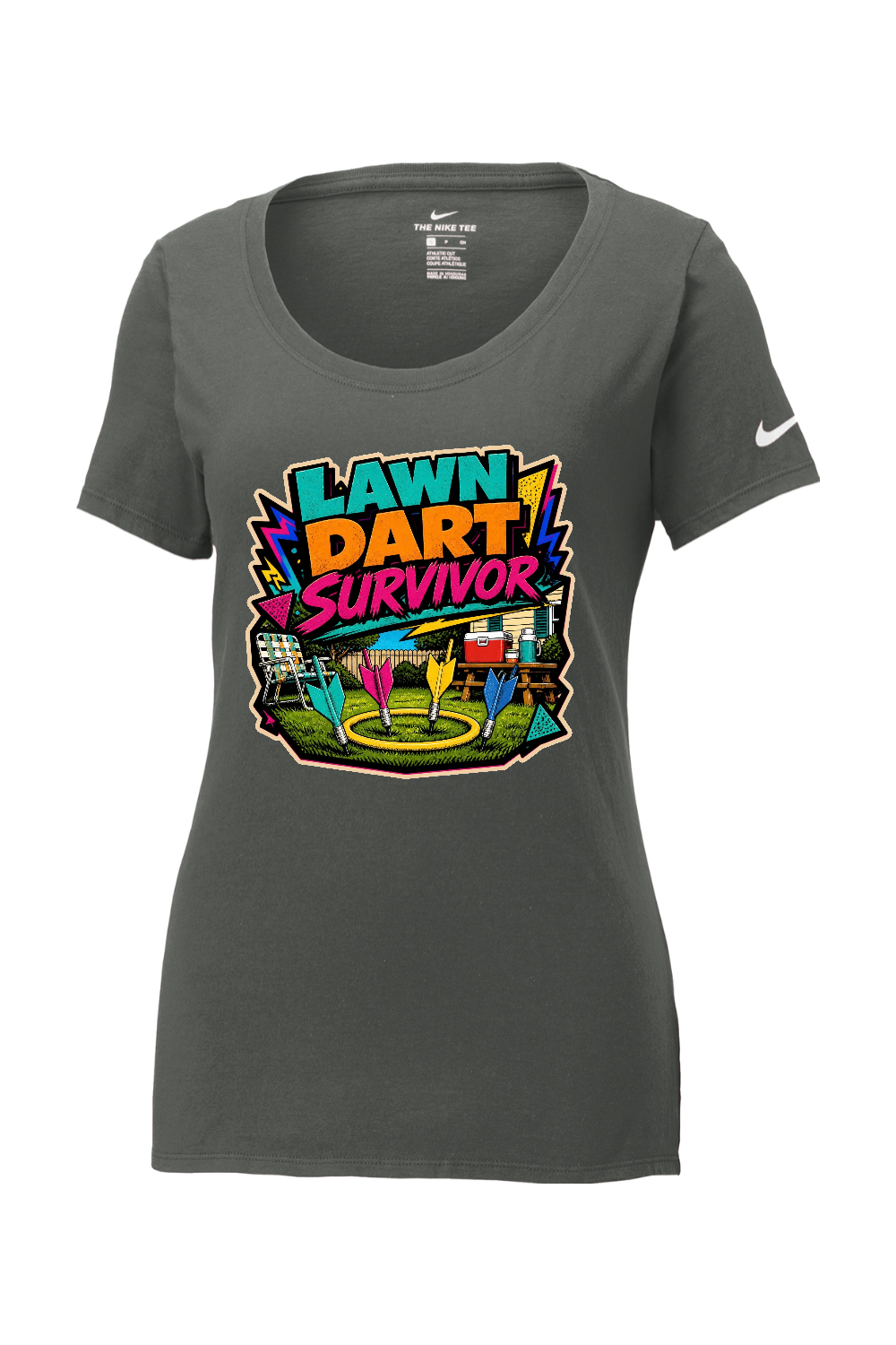 Nike Ladies Core Cotton Scoop Neck Tee: LAWN DART SURVIVOR