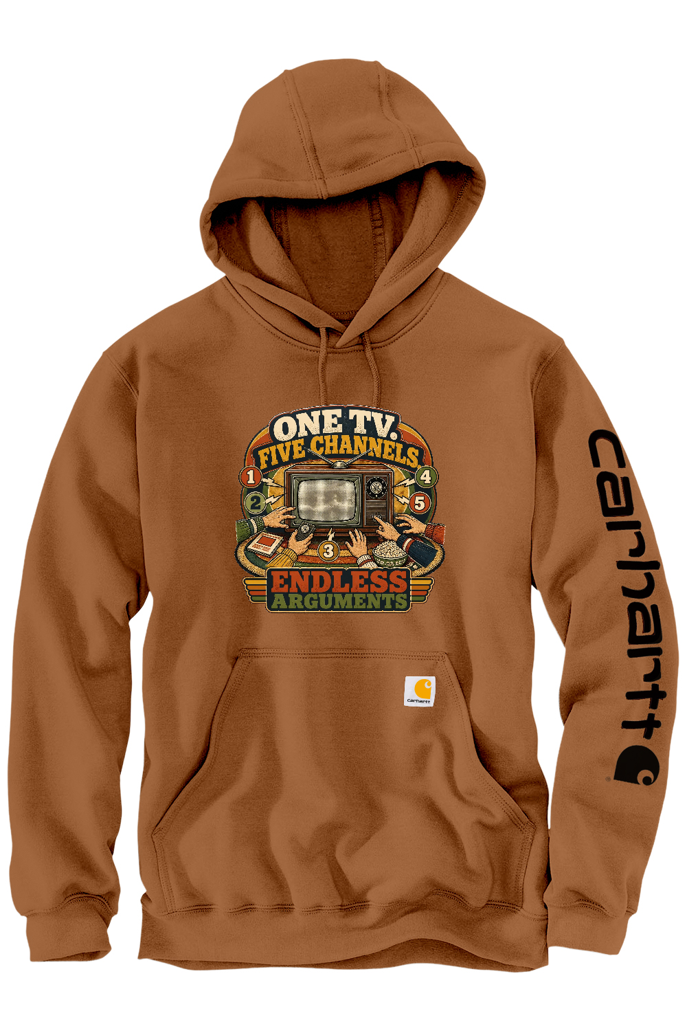 Carhartt Midweight Hooded Sweatshirt: One TV. Five Channels. Endless Arguments