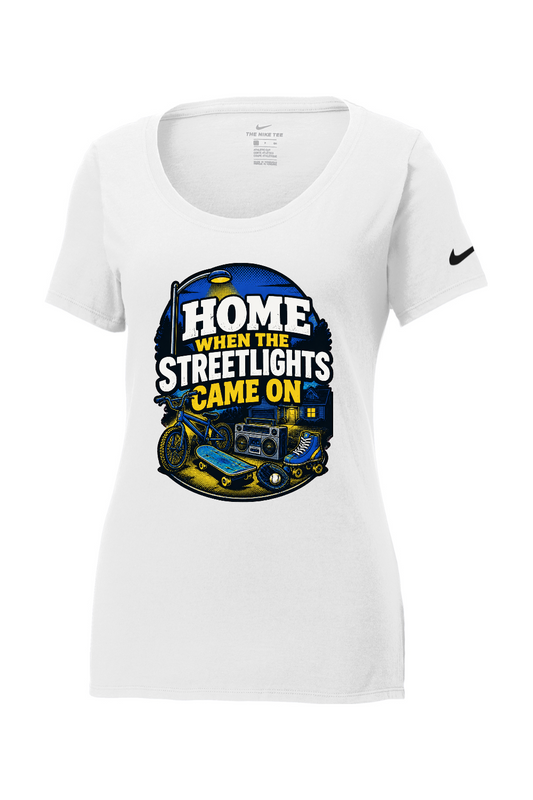 Nike Ladies Core Cotton Scoop Neck Tee: HOME WHEN THE STREETLIGHTS CAME ON