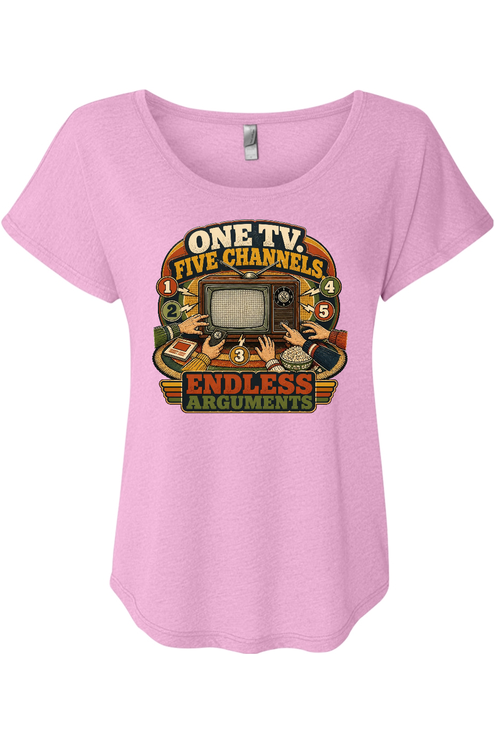 ONE TV. FIVE CHANNELS. ENDLESS ARGUMENTS Women's Triblend Dolman Tee