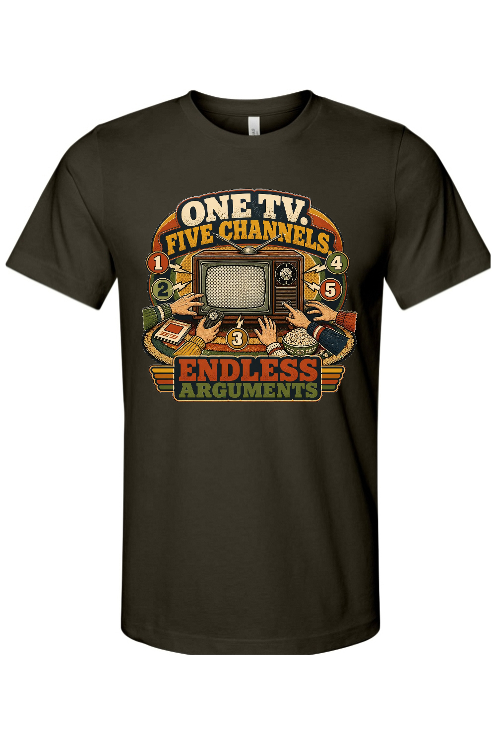 ONE TV. FIVE CHANNELS. ENDLESS ARGUMENTS Gen X Edition Tee