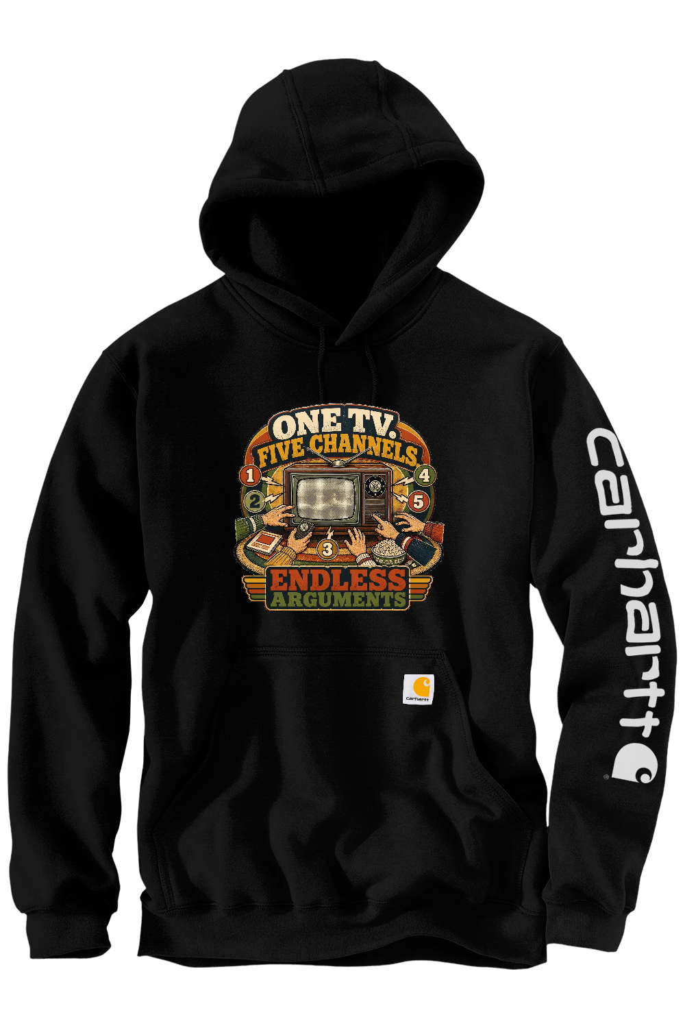 Carhartt Midweight Hooded Sweatshirt: One TV. Five Channels. Endless Arguments