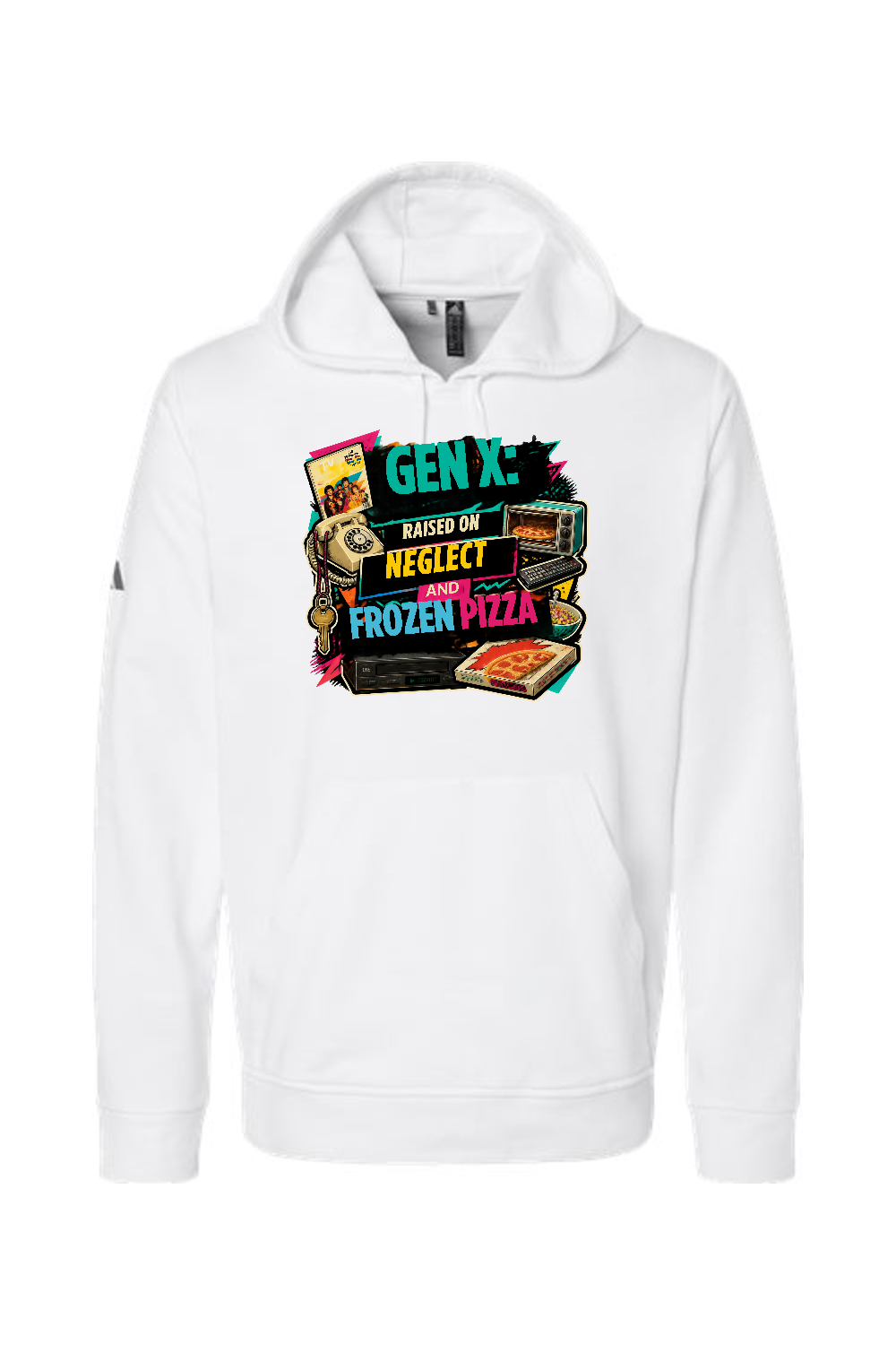 Adidas Fleece Hooded Sweatshirt: GEN X Raised on neglect and frozen pizza