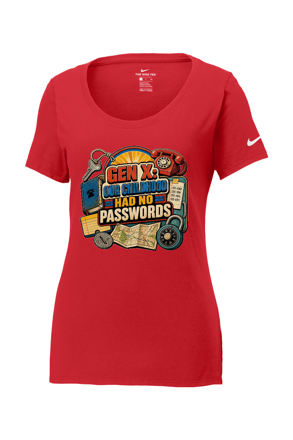 Nike Ladies Core Cotton Scoop Neck Tee: GEN X OUR CHILDHOOD HAD NO PASSWORDS