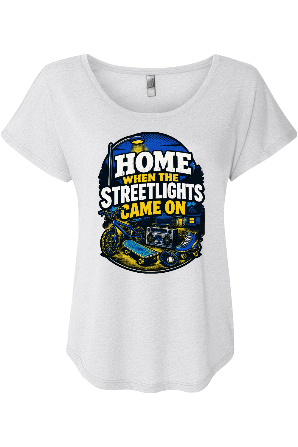 HOME WHEN THE STREETLIGHTS CAME ON Women's Triblend Dolman Tee