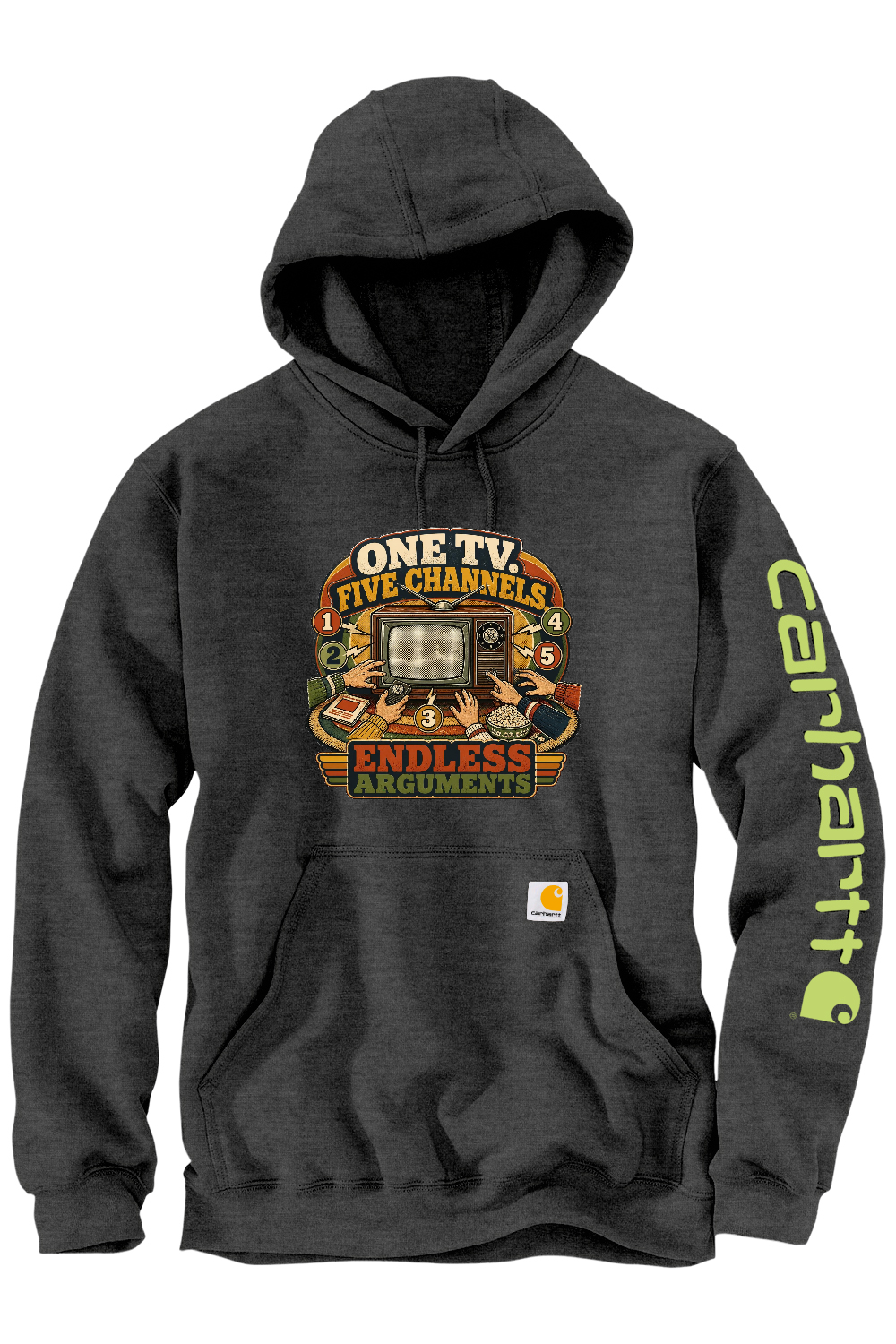 Carhartt Midweight Hooded Sweatshirt: One TV. Five Channels. Endless Arguments