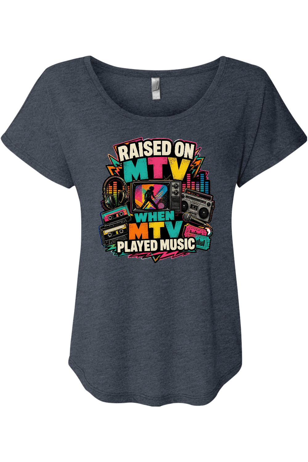 RAISED ON MTV WHEN MTV PLAYED MUSIC Women's Triblend Dolman Tee