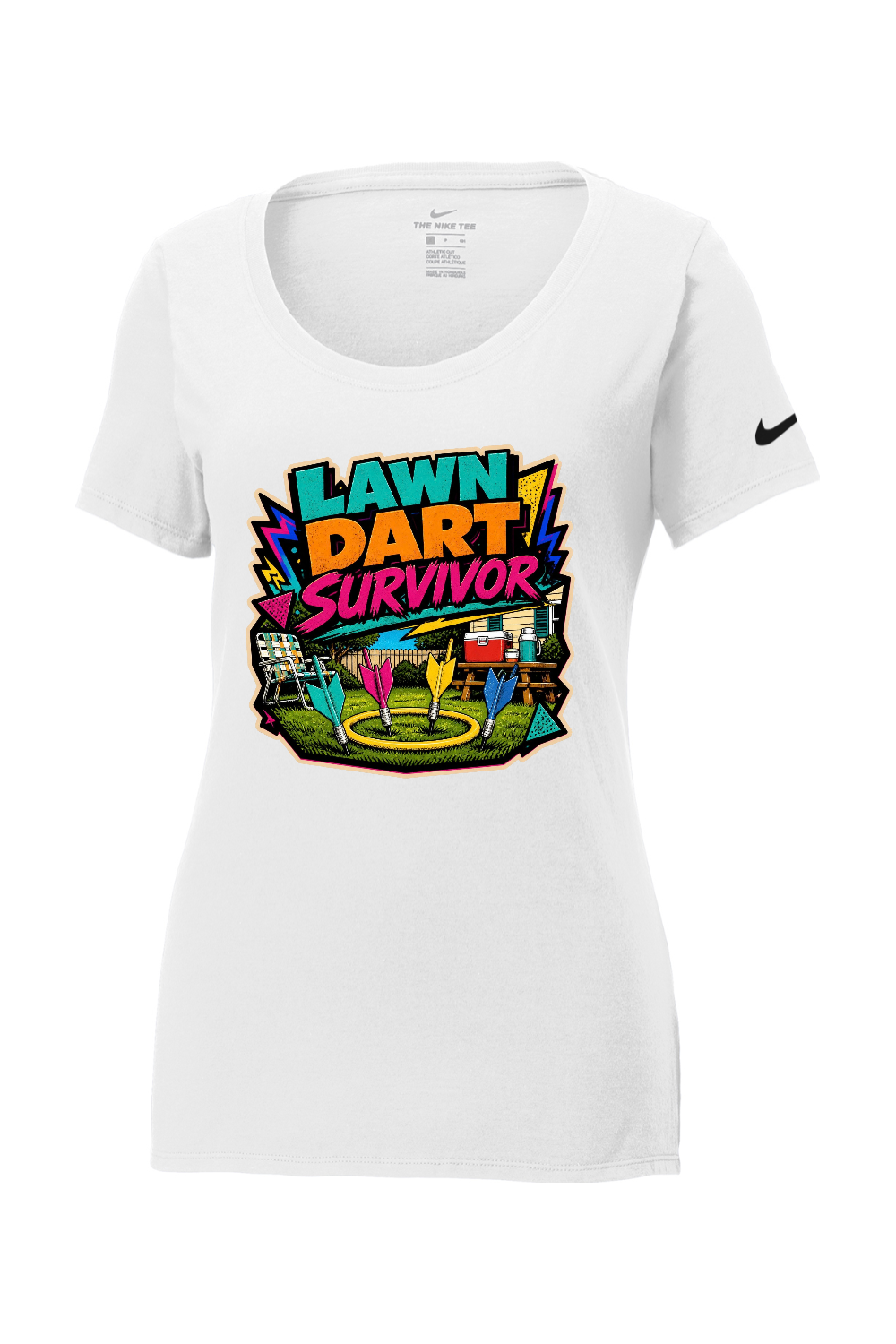 Nike Ladies Core Cotton Scoop Neck Tee: LAWN DART SURVIVOR