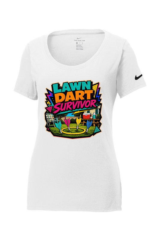 Nike Ladies Core Cotton Scoop Neck Tee: LAWN DART SURVIVOR