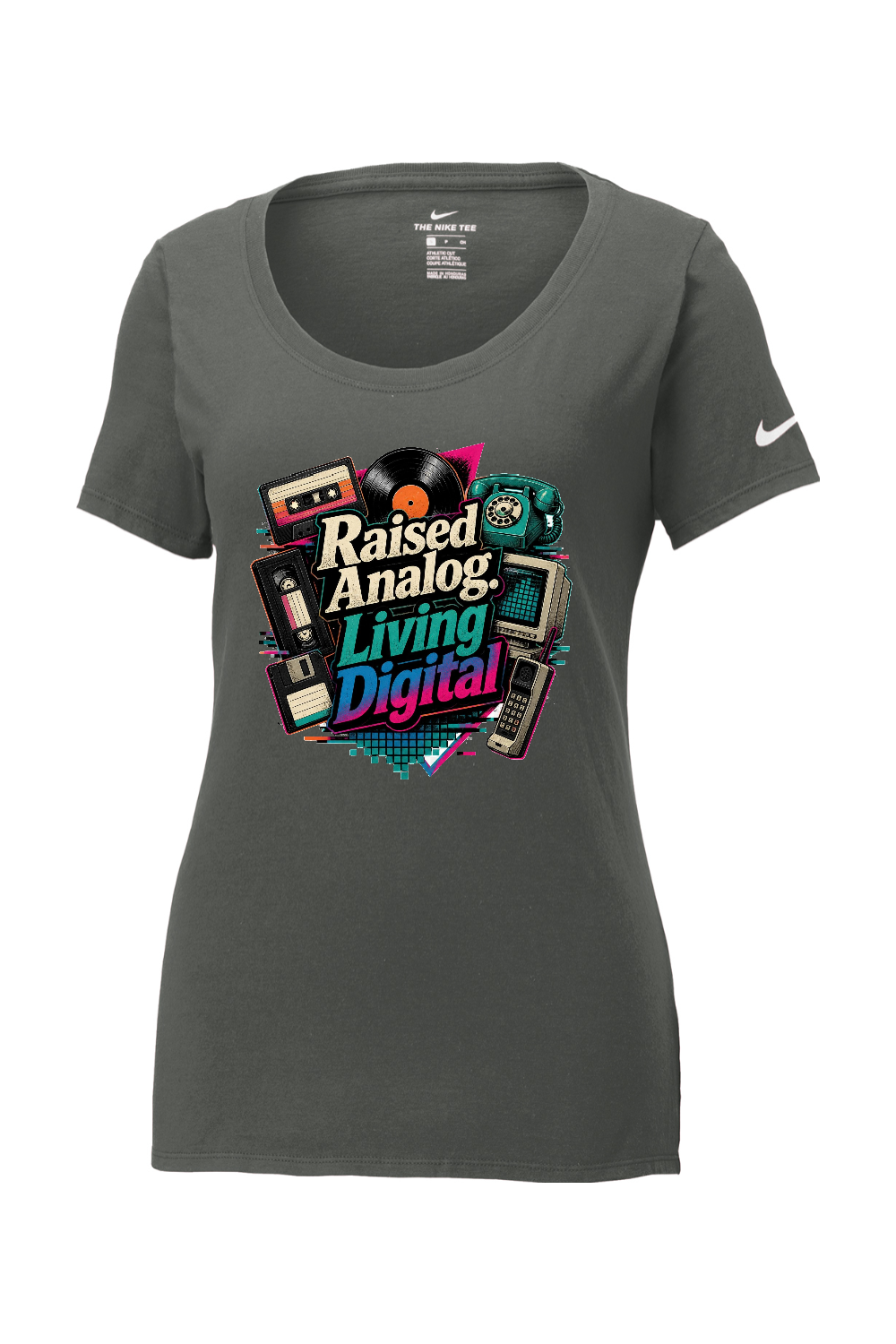 Nike Ladies Core Cotton Scoop Neck Tee: Raised Analog. Living Digital