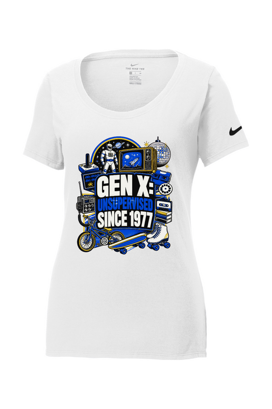 Nike Ladies Core Cotton Scoop Neck Tee: GEN X UNSUPERVISED SINCE 1977