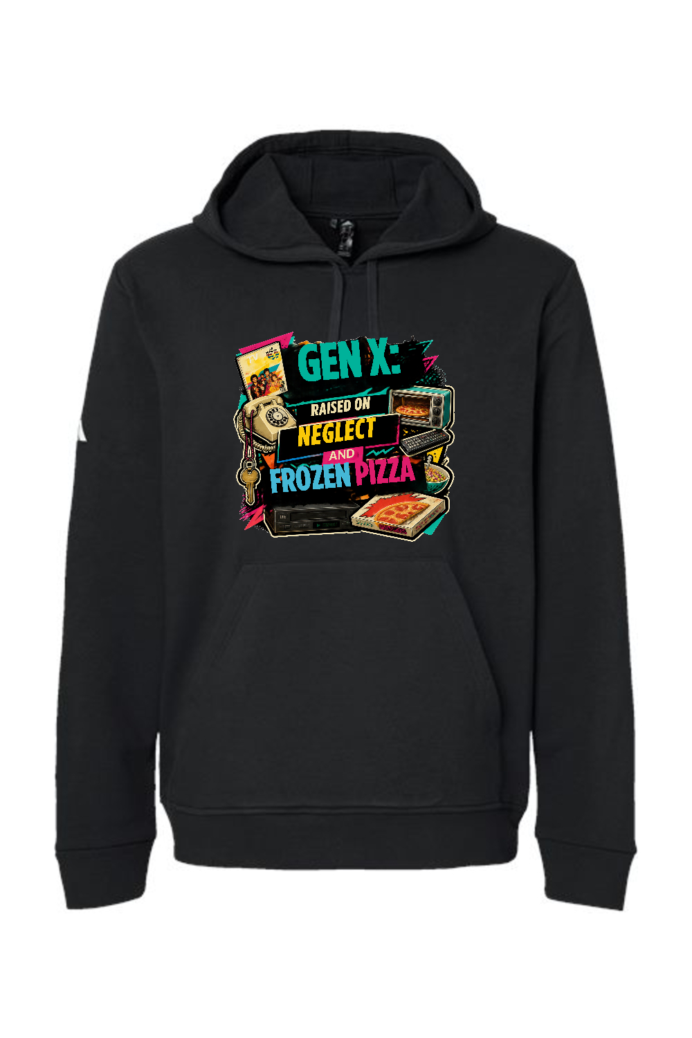 Adidas Fleece Hooded Sweatshirt: GEN X Raised on neglect and frozen pizza