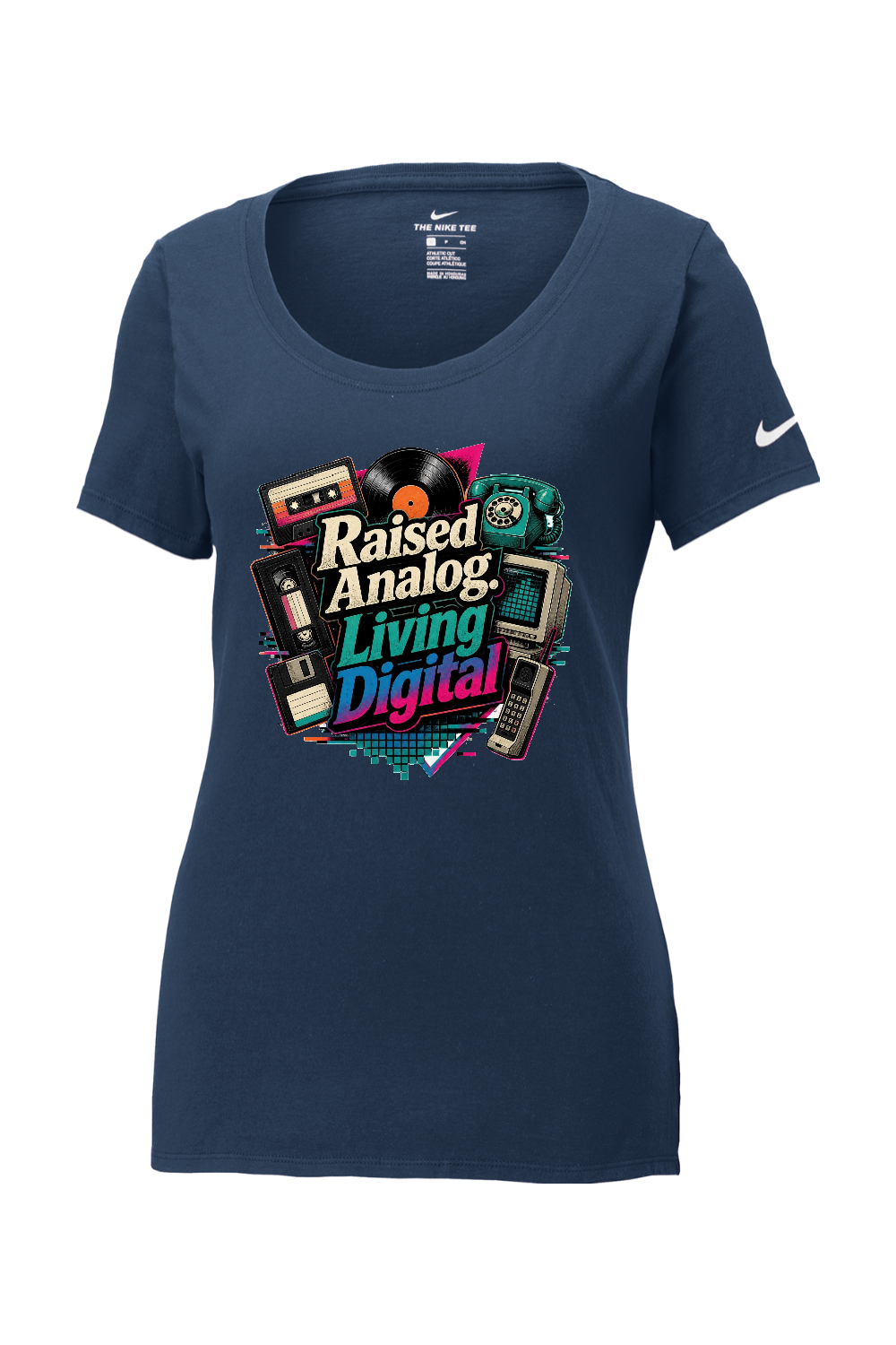 Nike Ladies Core Cotton Scoop Neck Tee: Raised Analog. Living Digital