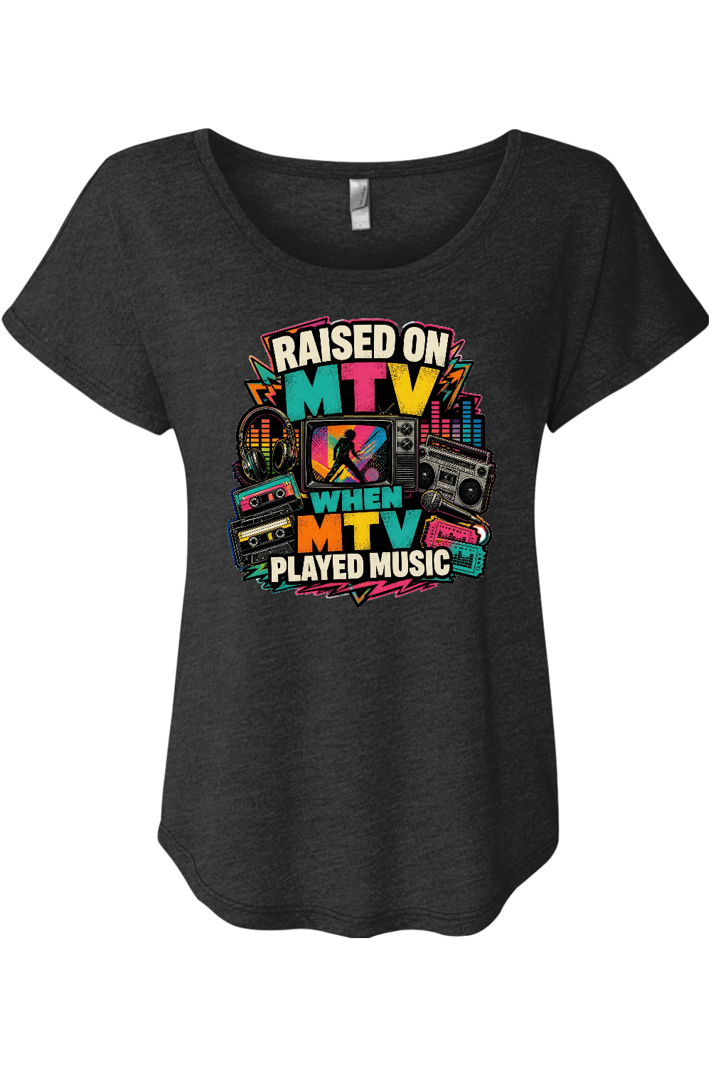 RAISED ON MTV WHEN MTV PLAYED MUSIC Women's Triblend Dolman Tee