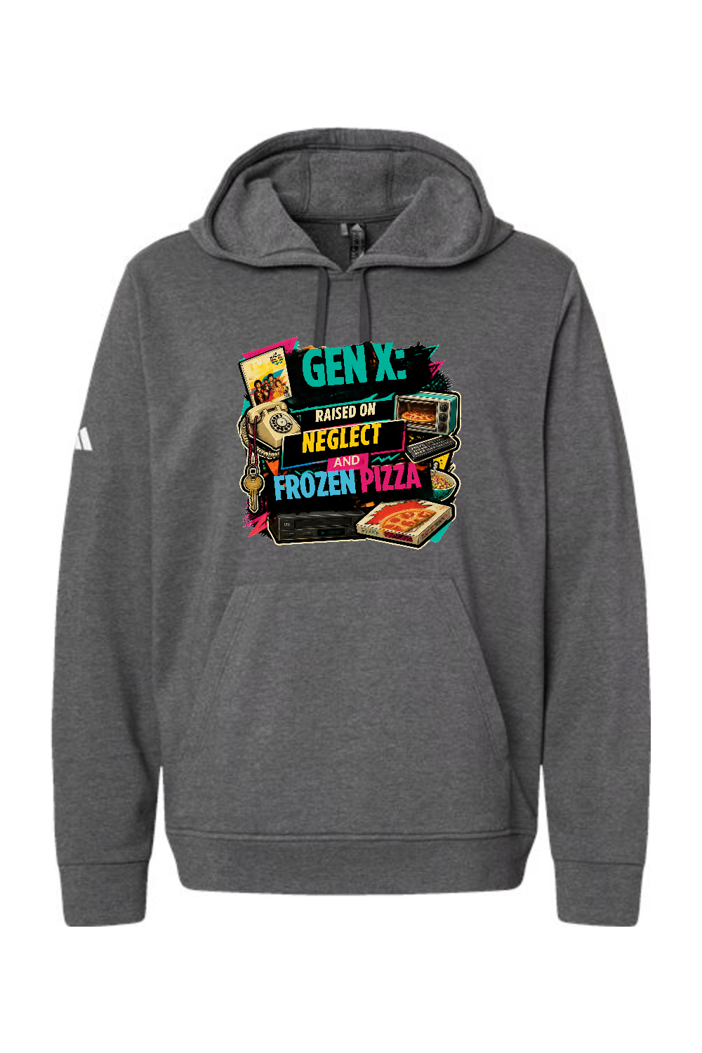 Adidas Fleece Hooded Sweatshirt: GEN X Raised on neglect and frozen pizza