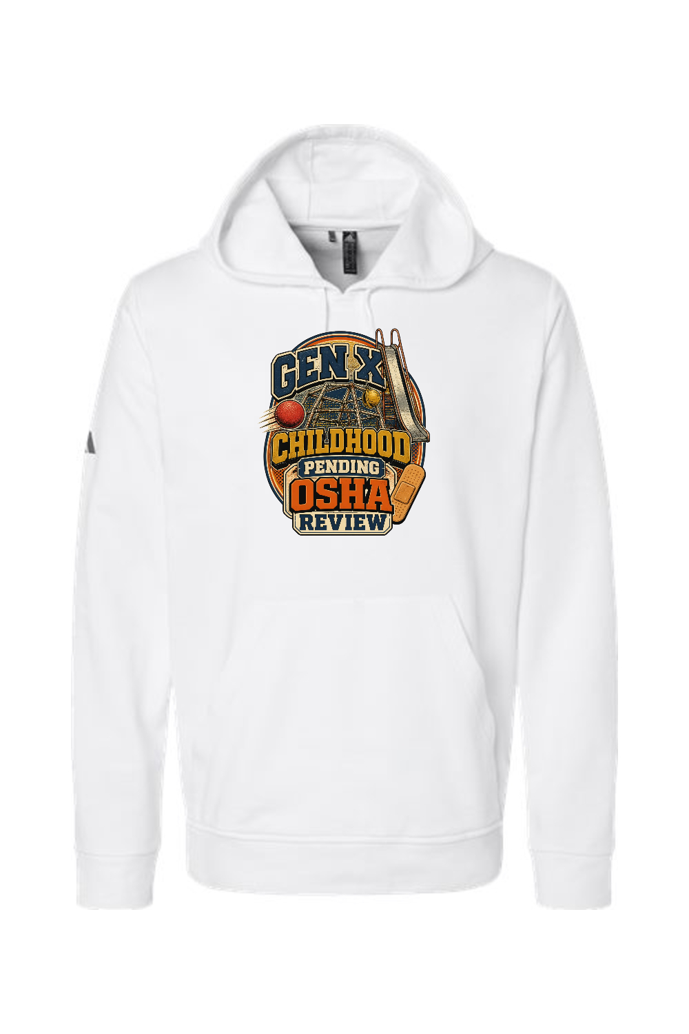 Adidas Fleece Hooded Sweatshirt: GEN X Childhood Pending OSHA Review