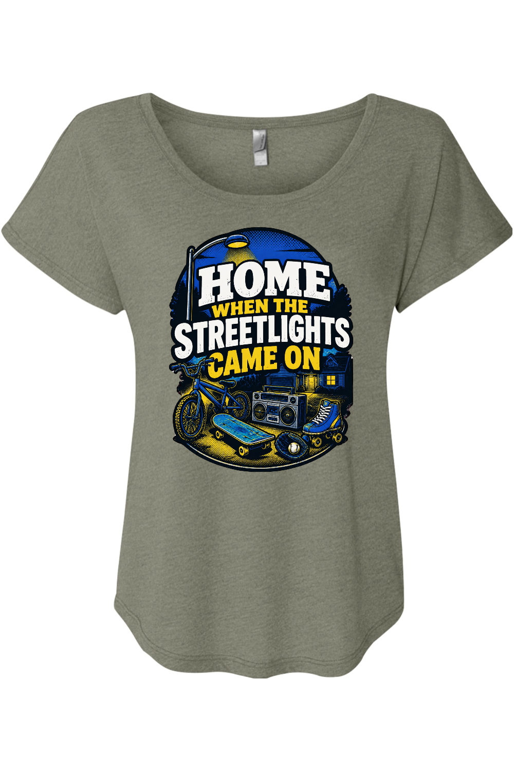 HOME WHEN THE STREETLIGHTS CAME ON Women's Triblend Dolman Tee