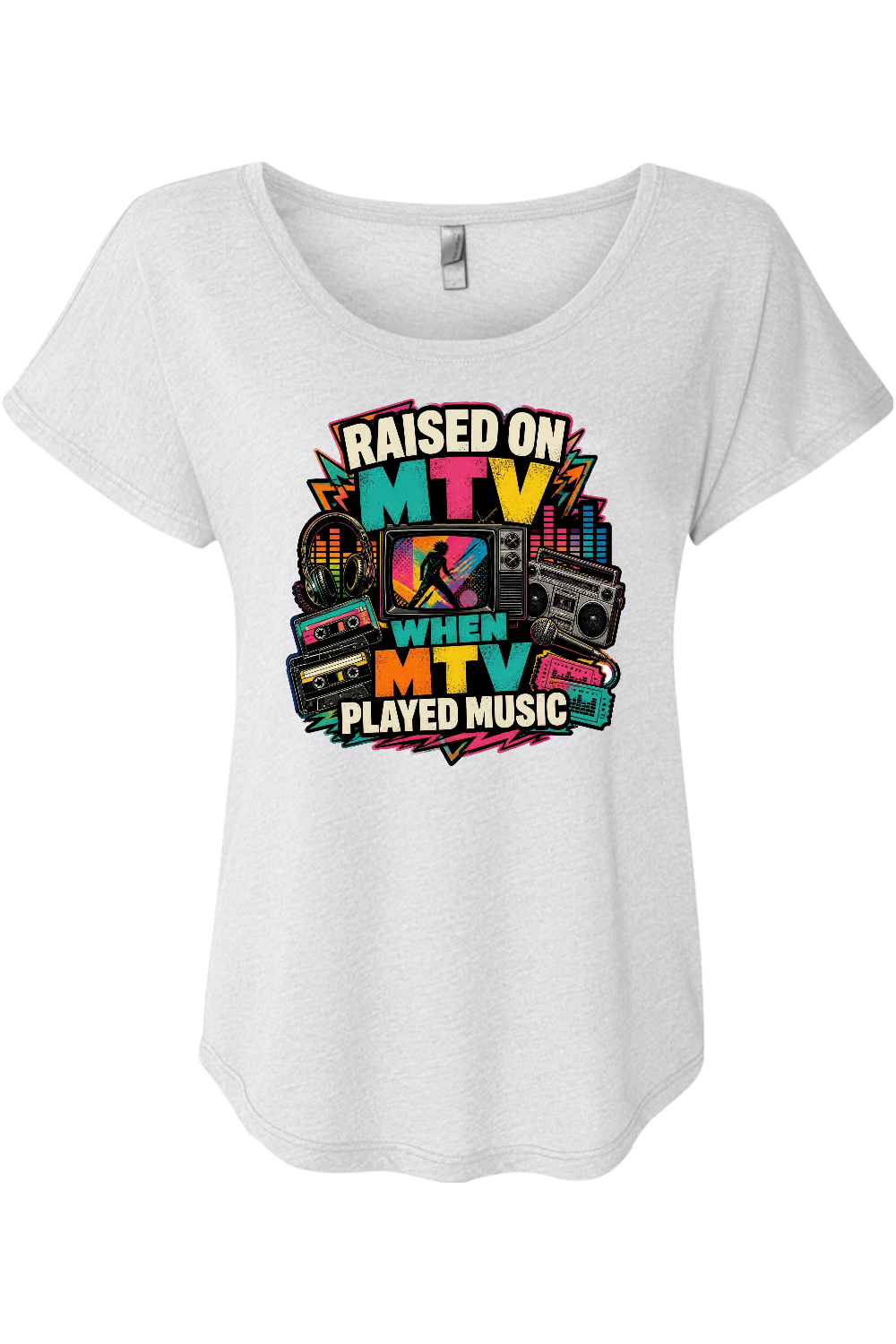 RAISED ON MTV WHEN MTV PLAYED MUSIC Women's Triblend Dolman Tee