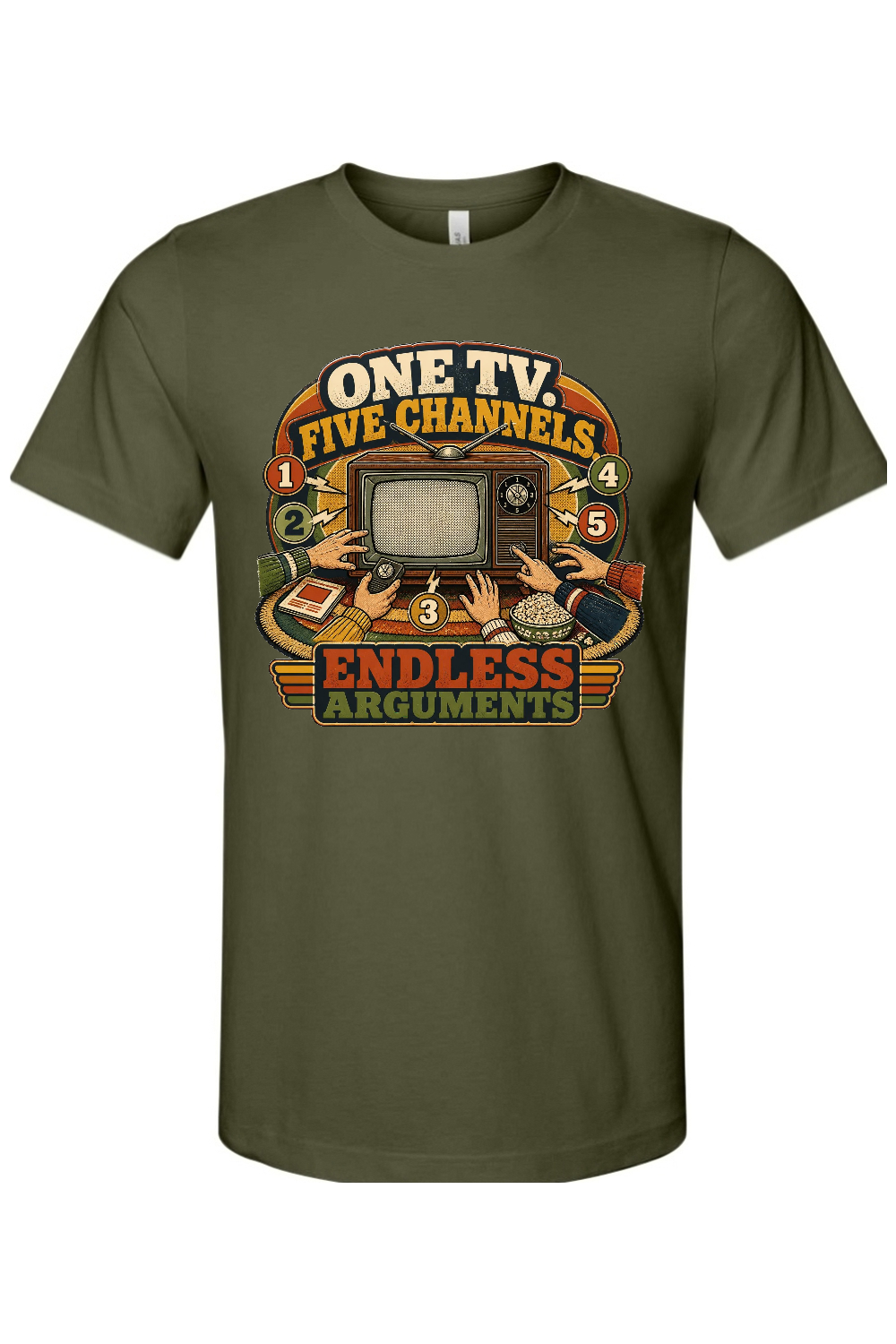 ONE TV. FIVE CHANNELS. ENDLESS ARGUMENTS Gen X Edition Tee