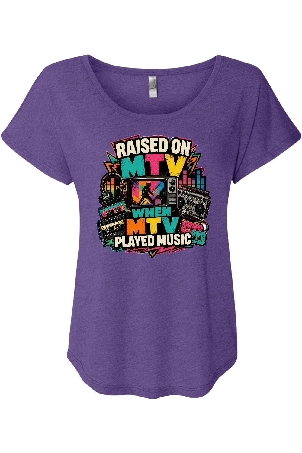 RAISED ON MTV WHEN MTV PLAYED MUSIC Women's Triblend Dolman Tee