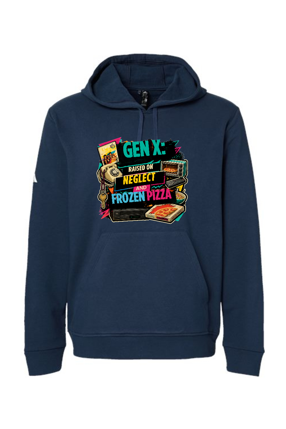 Adidas Fleece Hooded Sweatshirt: GEN X Raised on neglect and frozen pizza